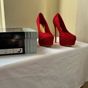 Red Crystal Embellished Heels